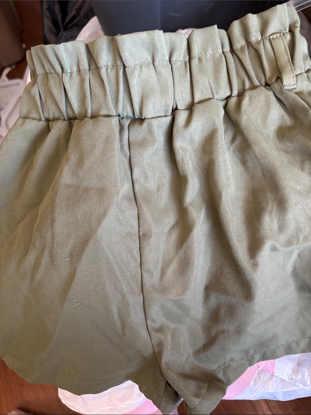 SHEIN Girls Olive Green Casual Paperbag Waist Shorts 8